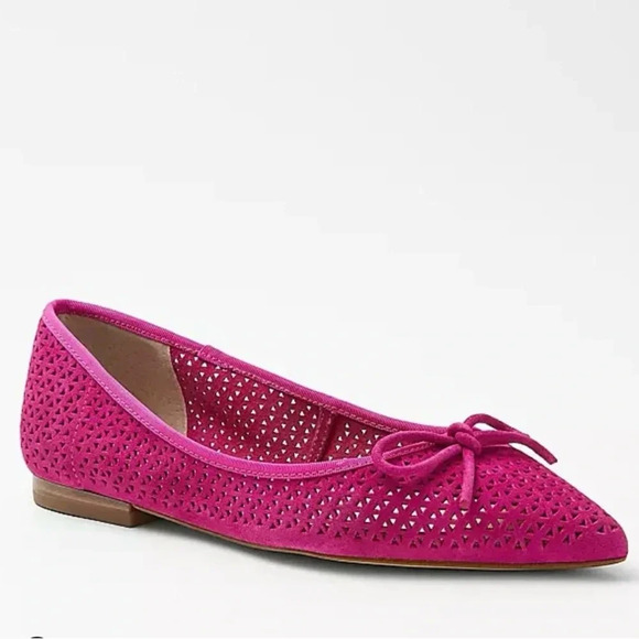 ANN TAYLOR SUEDE LEATHER BALLET FLAT PERFORATED POINTED TOE PADDED FOOTBED 6M - Picture 1 of 8